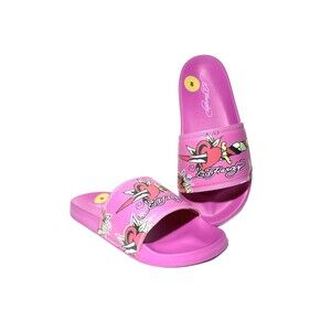 NWT Ed Hardy Women's Hot Pink Heart Tattoo Slides Flip Flops Size 8